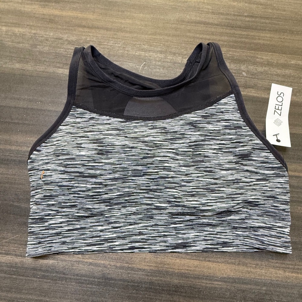 Zelos Sports Bra High Neck Racerback Black Spacedye Medium